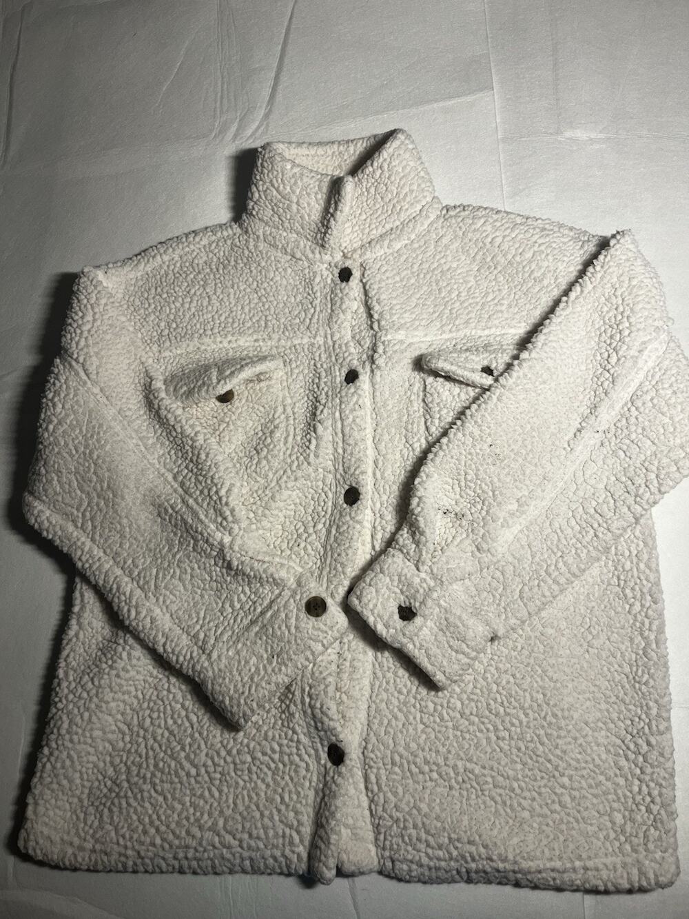 32 Degrees Heat Sherpa Fleece Shirt Jacket Womens XS S Ivory Button Up Shacket